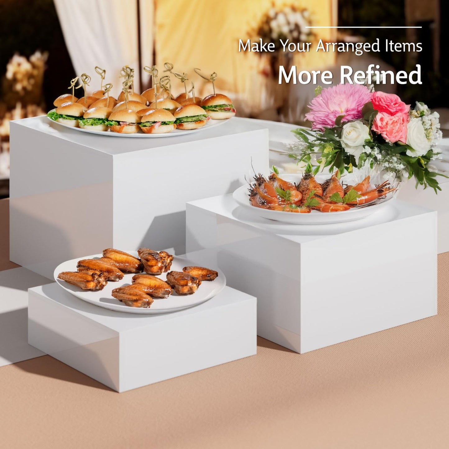 Buffet Risers Set, 6-Piece Acrylic Cube Display with Hollow Bottoms, Nesting Riser Stands for Dessert Table, Retail Display, Party and Buffet Presentations, 20 x 23 x 25 cm - White