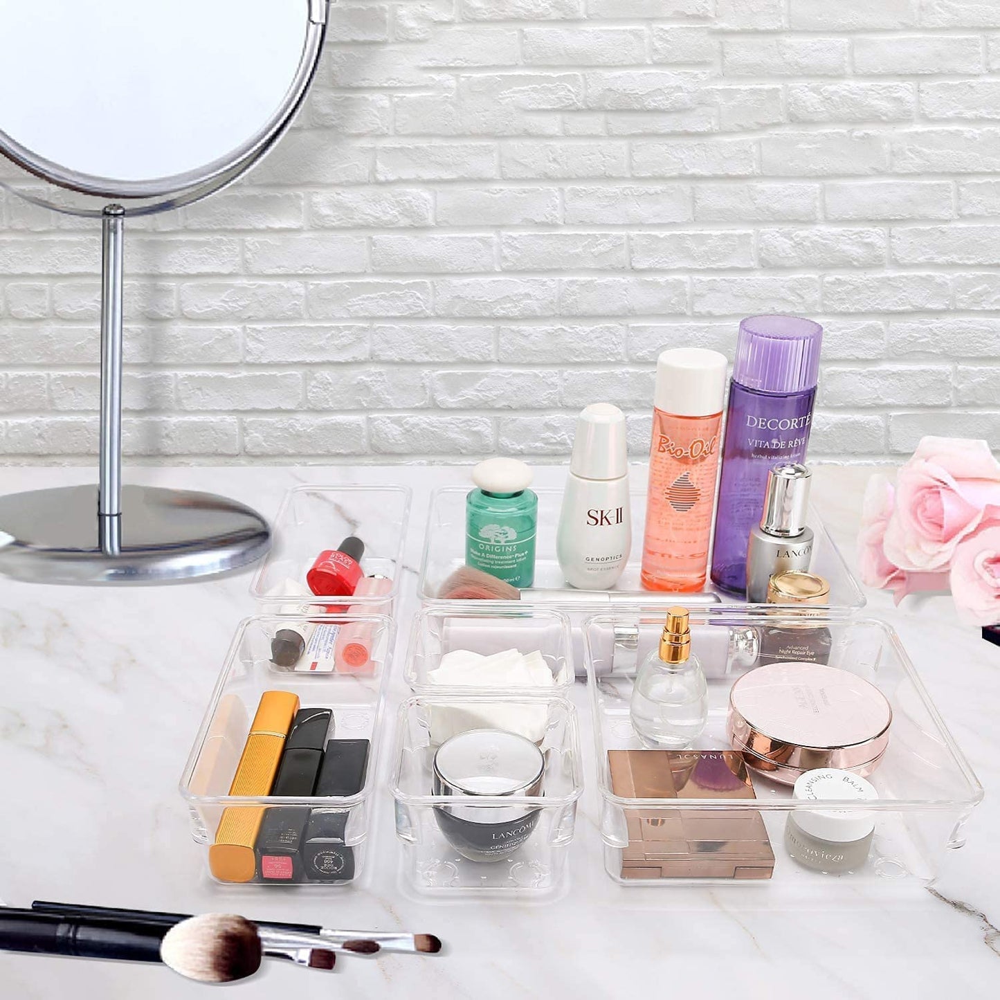 Niwlix Drawer Storage Organizer, Versatile Bathroom and Vanity Drawer Cosmetic Organizer Trays, Storage Bins for Makeup, Bedroom, Kitchen Gadgets Utensils and Office 7Pcs Set