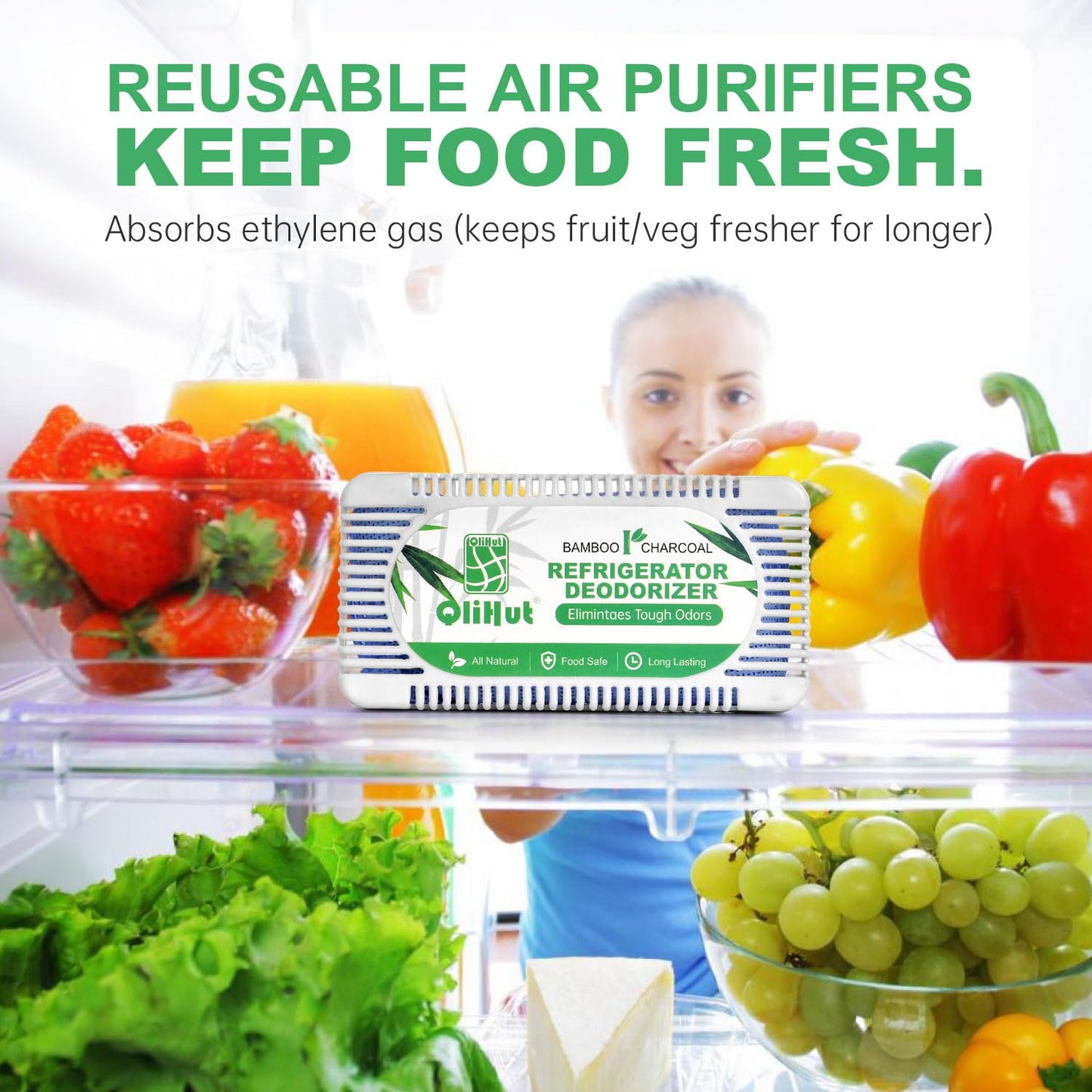 QliHut Fridge Deodorizer (5 Pack) Natural and Unscented Activated Charcoal Refrigerator Deodorizer - Fridge Odor Eliminator for Freezers, Coolers, and Lunch Boxes