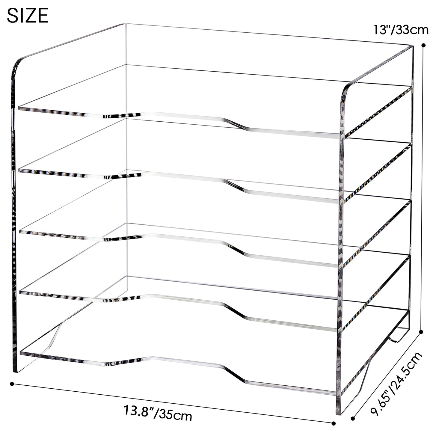 Clear Acrylic File Organizer, 5-Tier Horizontal Letter Tray, Enlarged Paper Organizer for Desk, Office, and Home Use