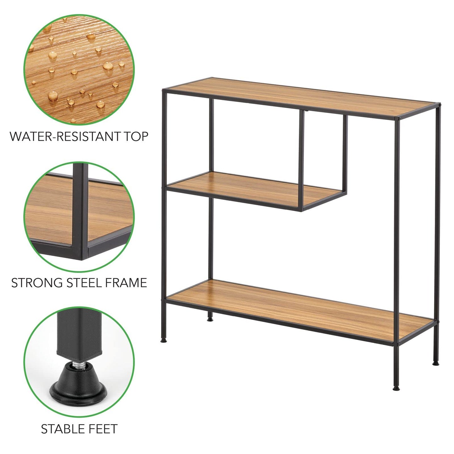 Modern Wood Console Table with Shelf - Sturdy Metal Frame - Furniture Unit for Living Room, Bedroom, Hallway, Entryway - Adjustable Feet, Water-Resistant, Wood Top - Black/Nordic Walnut