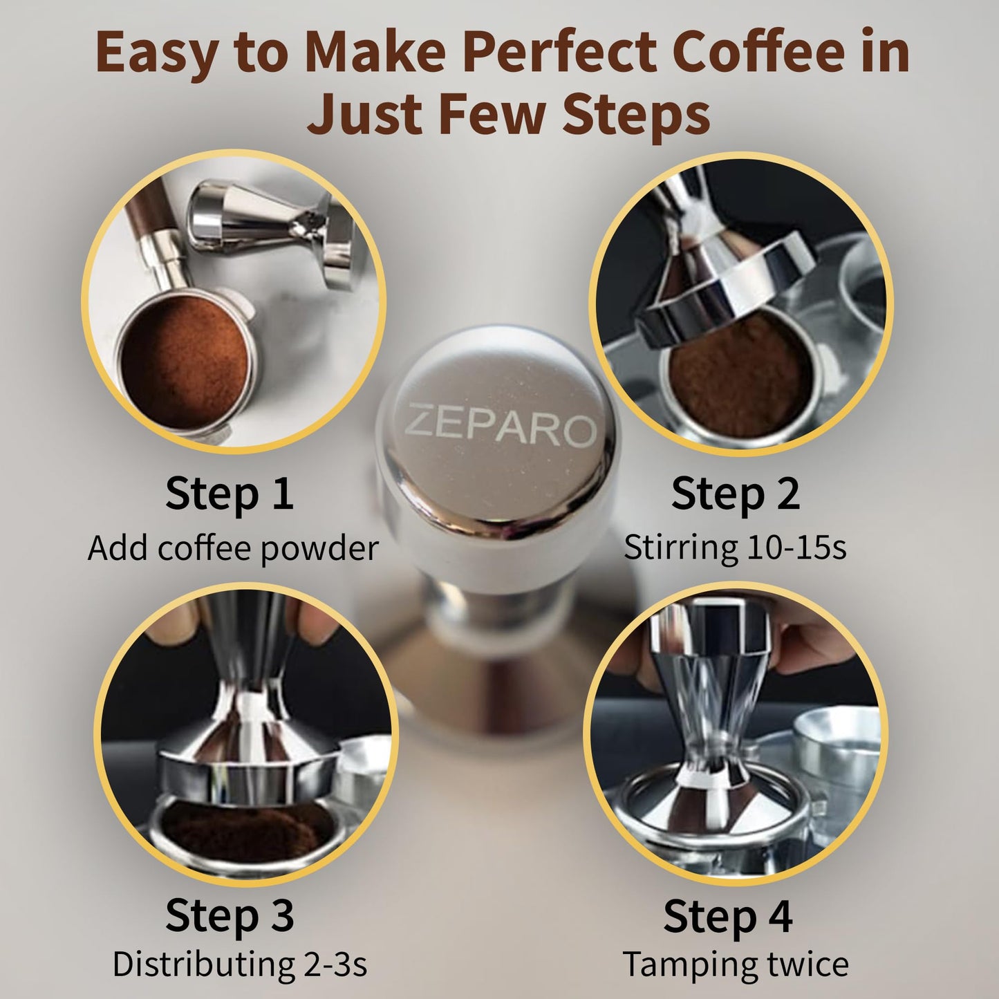 ZEPARO Coffee Tamper 51mm Espresso Coffee Press with SiliconTamper Mat, Stainless Steel Barista Espresso Machine Accessory, Espresso Tamper 51mm