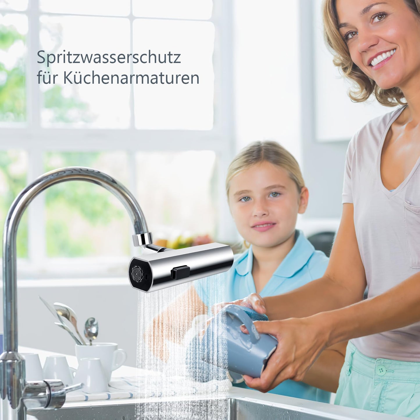 Waterfall Kitchen Faucet - 3-in-1 360° Rotation, 3-Function Spray Nozzle, Water Saving Tap for Sink (Silver)