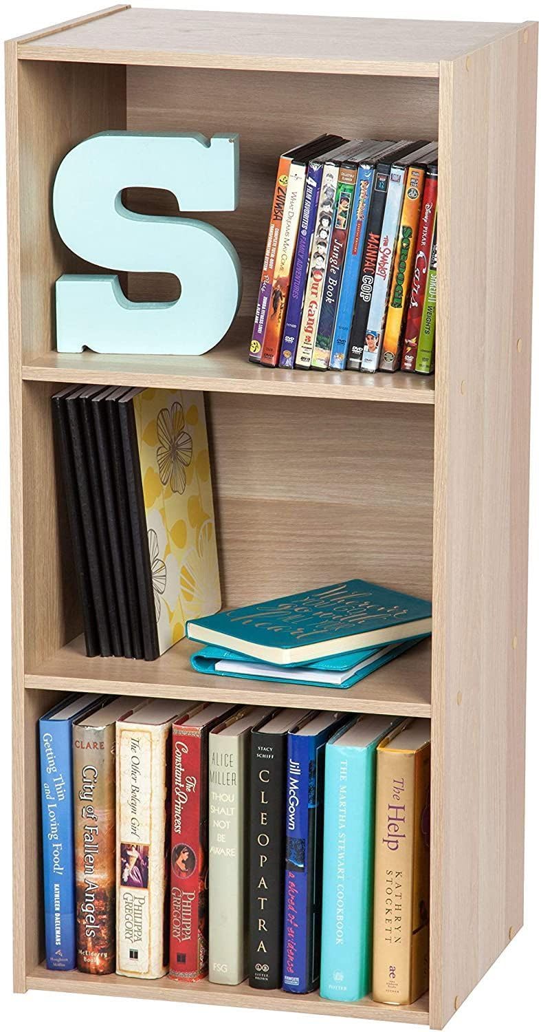 Iris Ohyama 3-Compartment Storage Shelf, Wooden Storage Unit with Shelves, Modern Library for Office, Living Room, Bedroom, or Entrance, Basic Wood Shelf CX-3, Light Brown