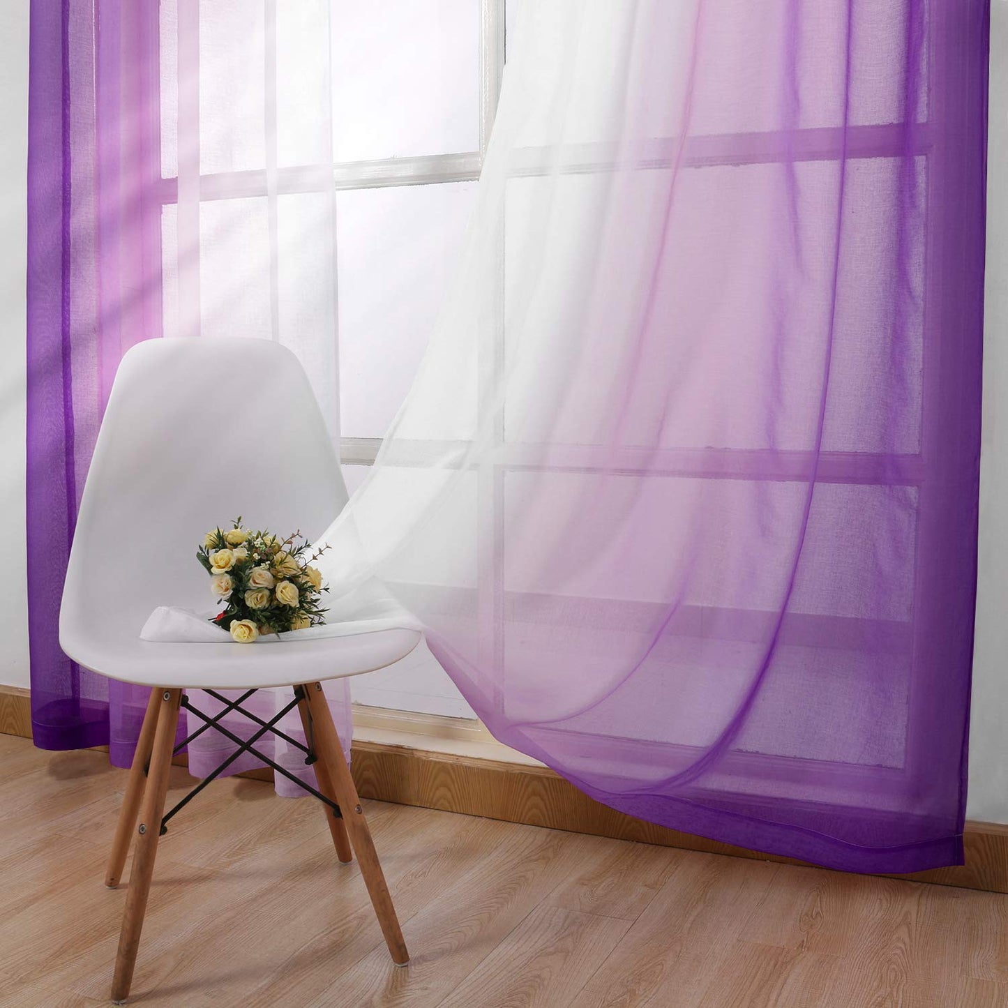 Modern Design Voile chiffon Curtains - Gradient colours- steel Grommets - 2 pieces - for living rooms and bedrooms