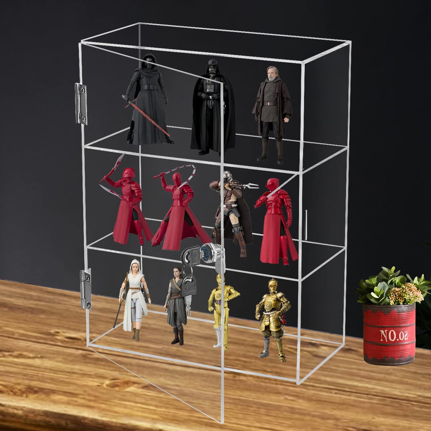 Clear Acrylic Display Cabinet with Lock and Door, 3 Fixed Shelves, 42 x 30 x 20 cm Glossy Countertop Organizer Box for Nail Polish Accessories Collectibles or Retail Display