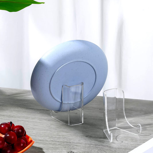 Set of 2 Clear Acrylic Easel Stands, Small Display Holders with Deep Shelves for Plaques, Books, Plates, and Photos, Stable Tabletop Picture Easel for Home & Office Decor (2-Pack)