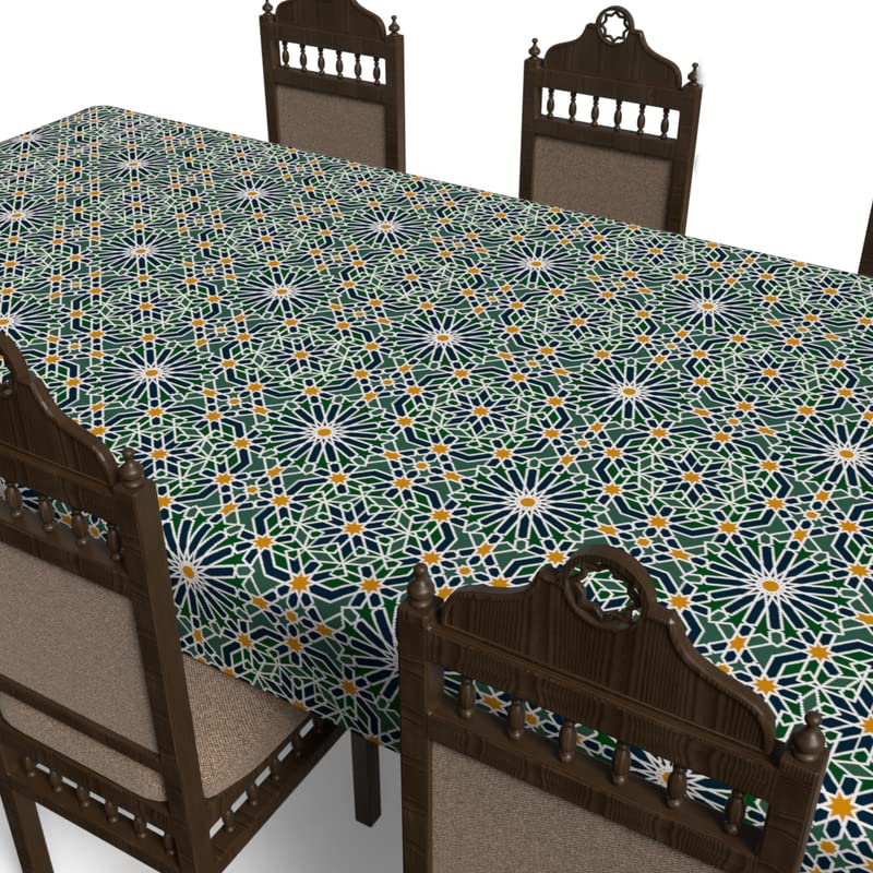 Islamic Adden Waterproof Tablecloth, a Multicolor 140x300 cm Rectangular Table Cover of Spillproof Polyester with a Garden Pattern, a Beautiful Protector for Large Dining Tables