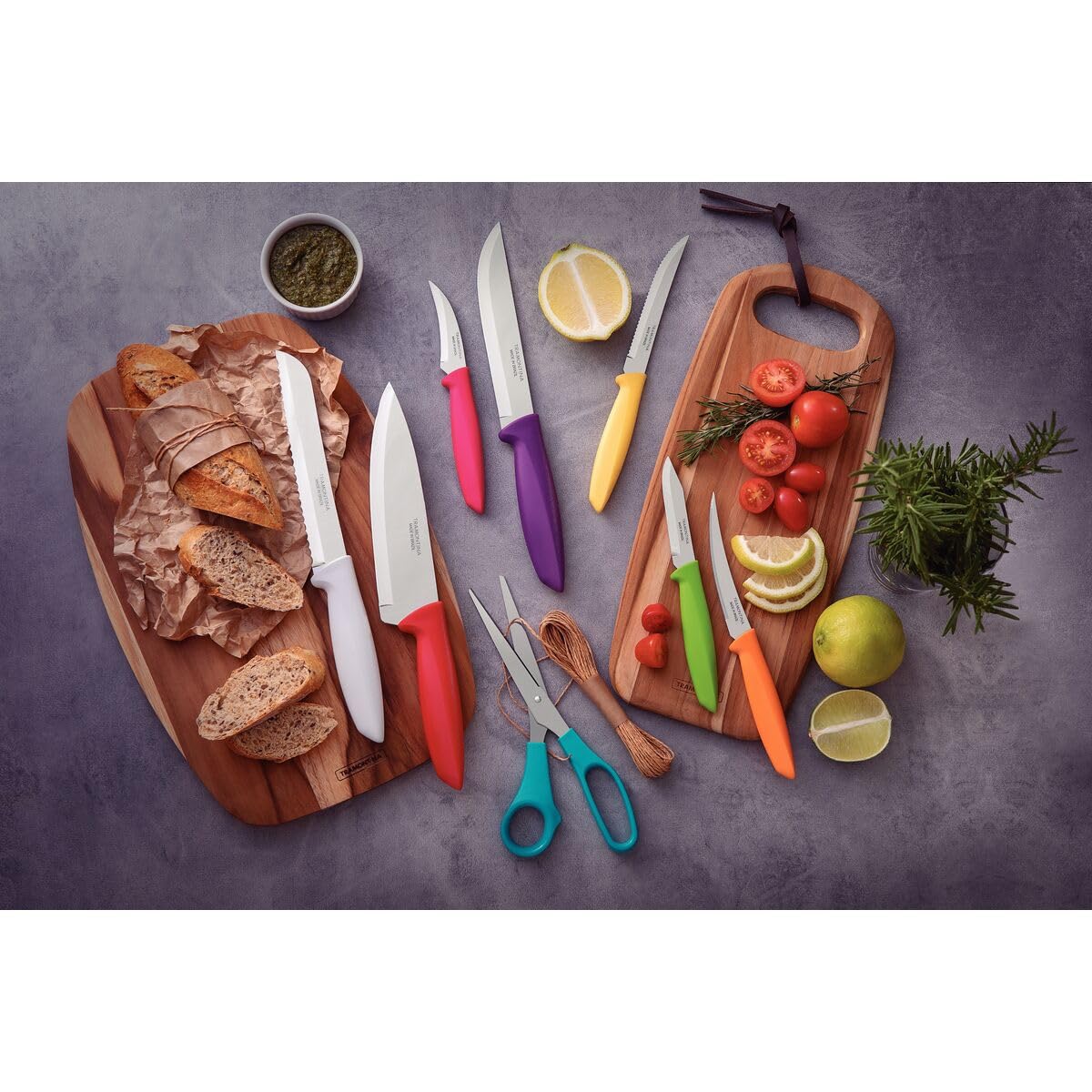 Plenus Knife Set – 7 Knives + 1 Scissors – Multi-Color Handles – Durable Blades for All Kitchen Needs