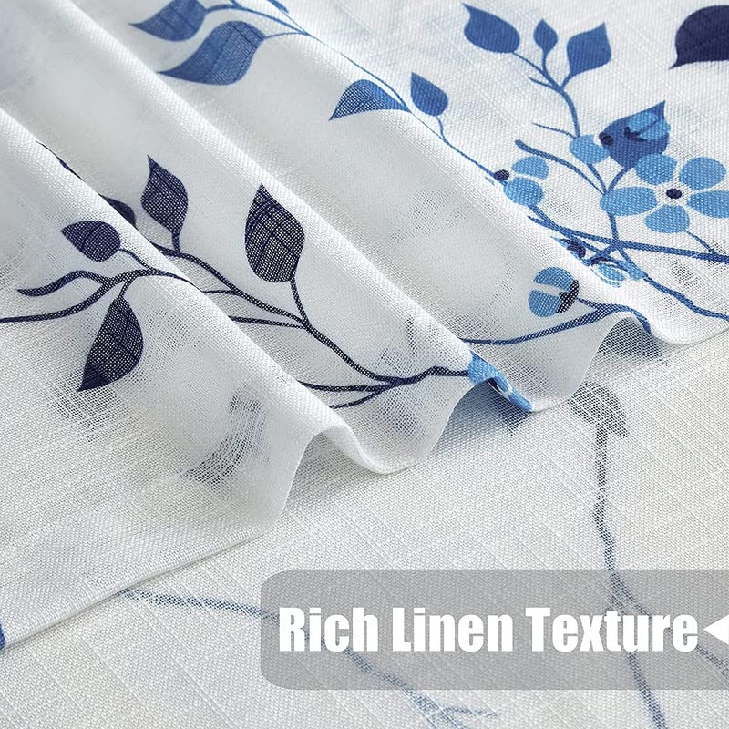 Rich Natural Linen curtains - Printed floral curtains- Semi-transparent - Steel grommets for living room, bedroom, kitchens, 1 piece