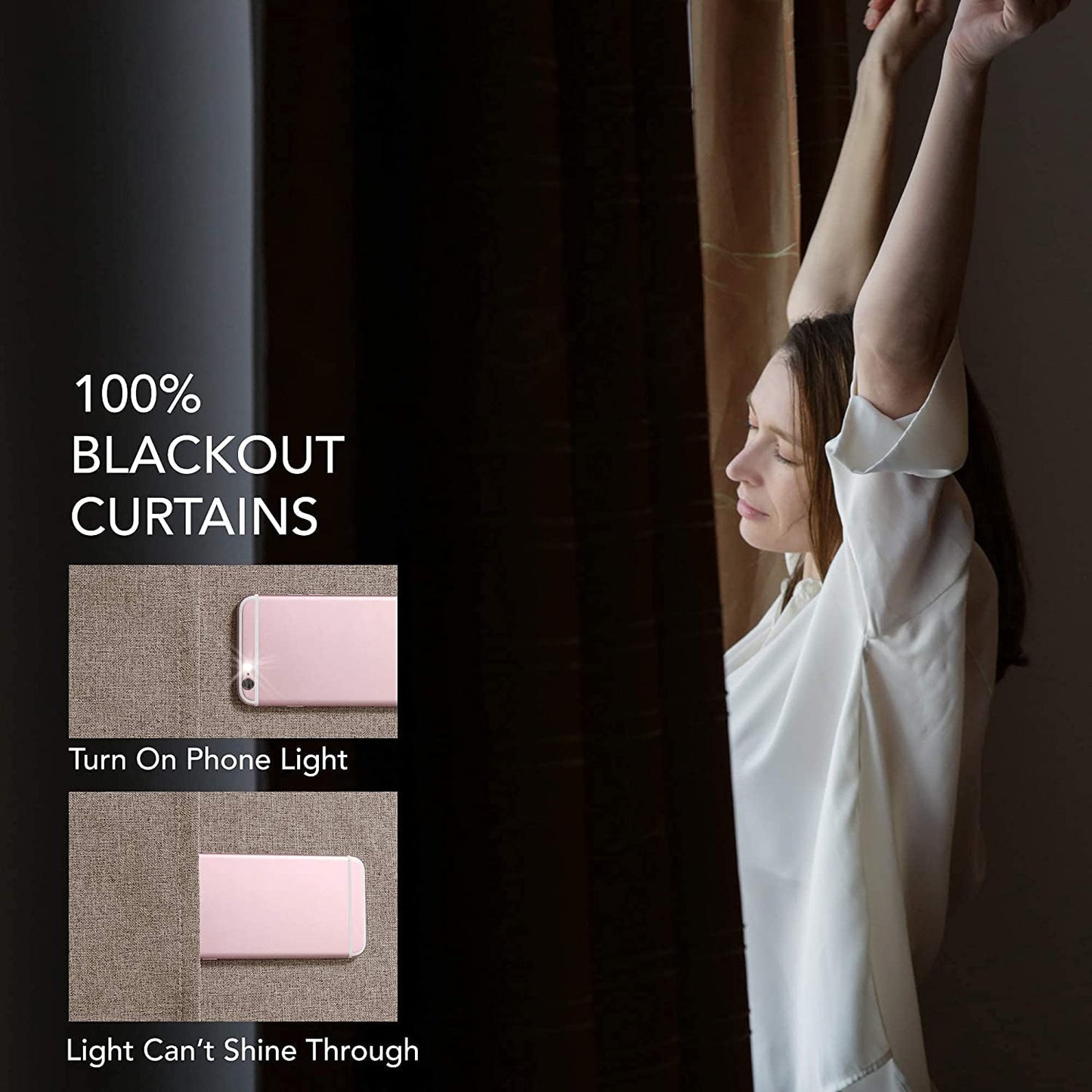 Linen Blackout curtains - 100% Blackout - sun zero - Fully Darkness for Room - thermal insulated fabric - silver steel Grommets - 1 Piece