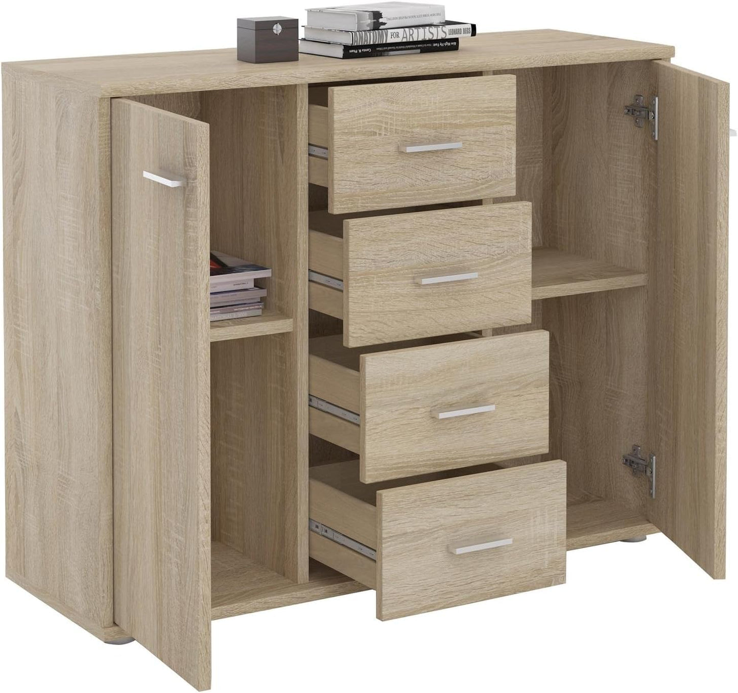 Sideboard with 2 Doors and 4 Drawers, Versatile Storage Cabinet for Home Office or Living Room, Modern Credenza Design