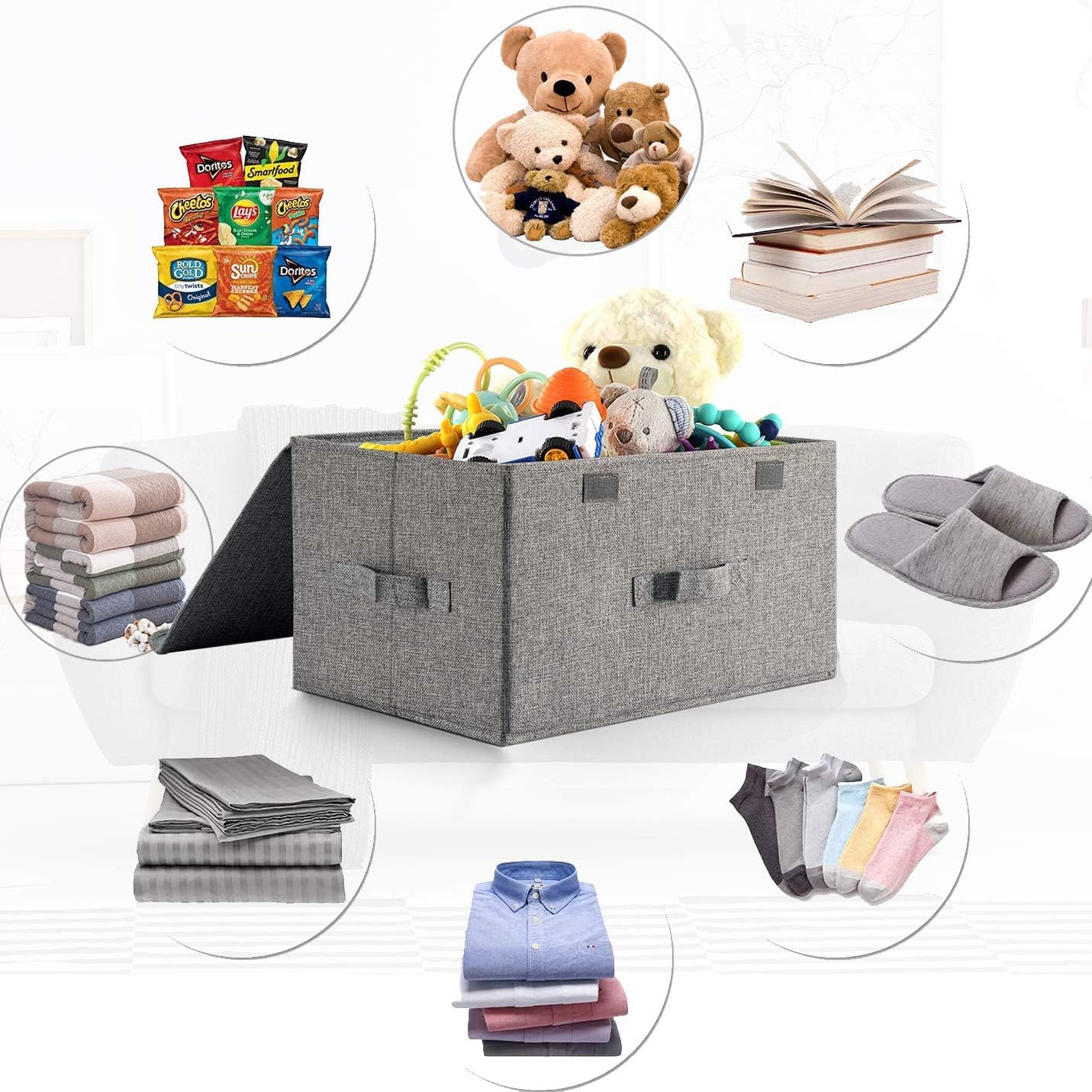 Foldable Divided Clothes Organizer Box with Two Spacious Slots and Lids, Large Capacity Storage Solution for Wardrobe Organization, Durable Fabric, 50 x 30 x 30 cm - Grey
