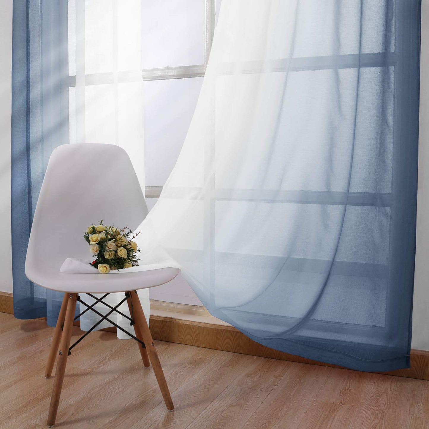 Modern Design Voile chiffon Curtains - Gradient colours- steel Grommets - 2 pieces - for living rooms and bedrooms
