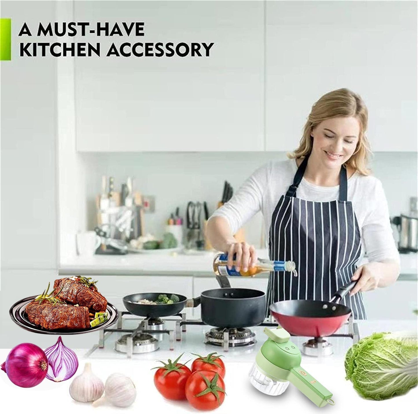 AUELEK Electric Vegetable Cutter Set,4 in 1 Handheld Portable Vegetable Slicer, Mini Garlic Crusher with One Button Control, Mini Food Chopper for Garlic, Onion, Veggie