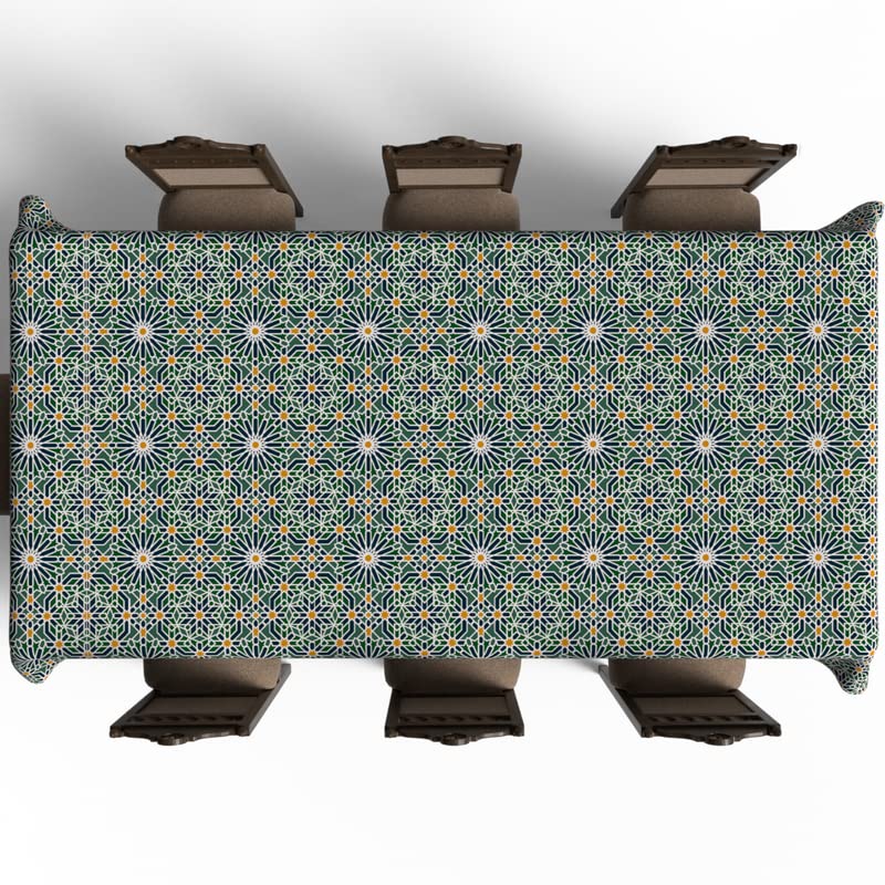 Islamic Adden Waterproof Tablecloth, a Multicolor 140x300 cm Rectangular Table Cover of Spillproof Polyester with a Garden Pattern, a Beautiful Protector for Large Dining Tables