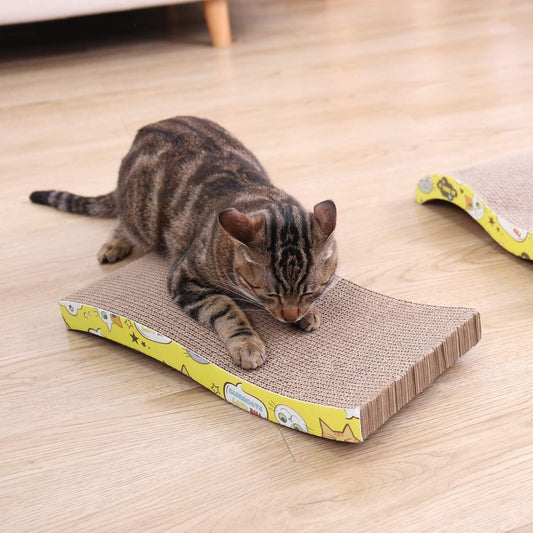 Cat Scratching Board S-Curved Corrugated Cardboard Scratcher with Catnip, Durable Scratching Pad for Kittens & Cats, Protects Furniture