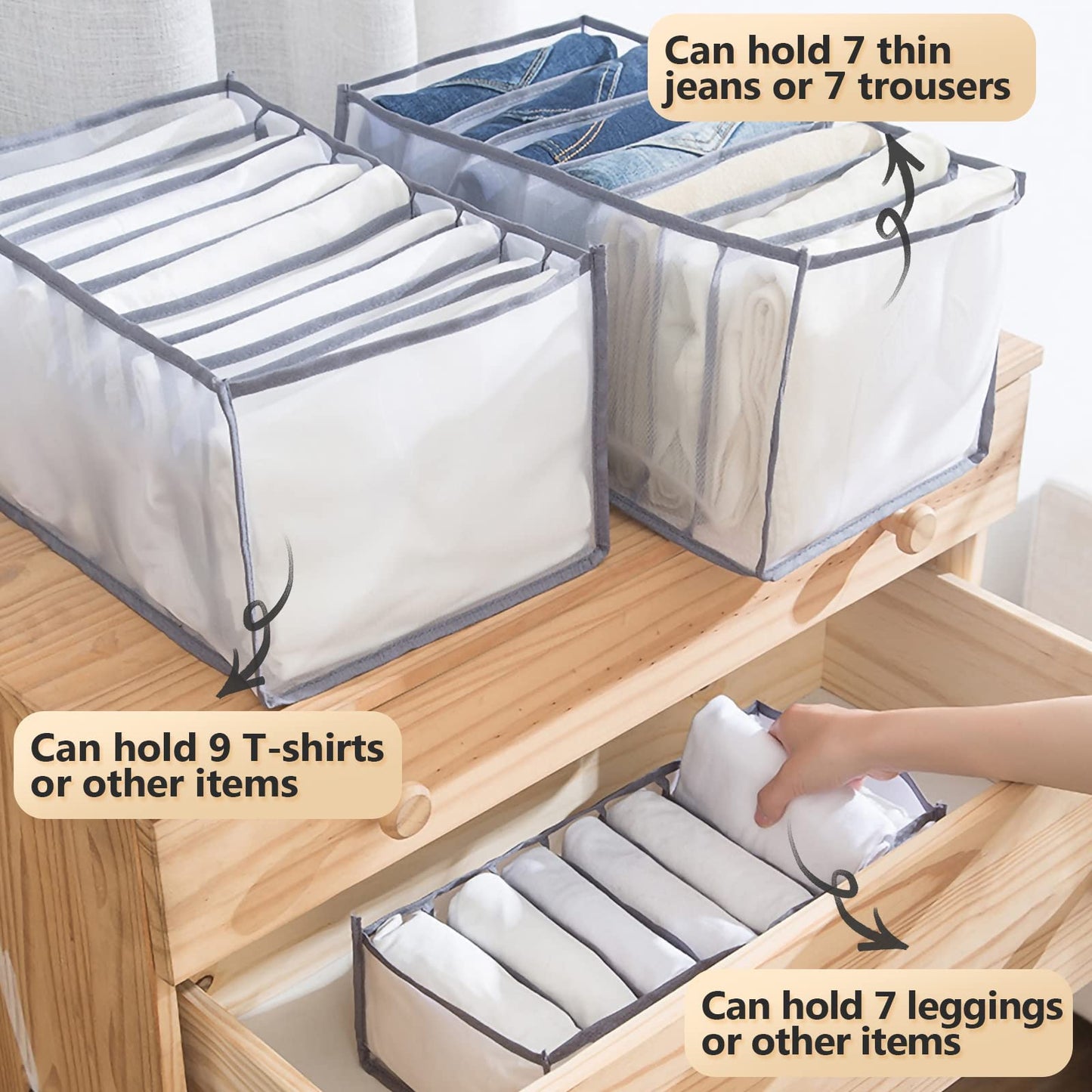 Foldable Nylon Clothes Organizer, 2-Pack Drawer Dividers for Clothing, Jeans, Closet Storage Box, Wardrobe Organizing Solution, Breathable & Durable Fabric, Space-Saving Closet Organizer