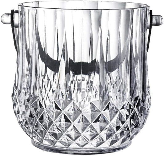Glass Crystal Ice Bucket with Clips, Premium Clear Design, Elegant for Parties, Weddings, and Events, Durable and Versatile for Ice Storage and Serving