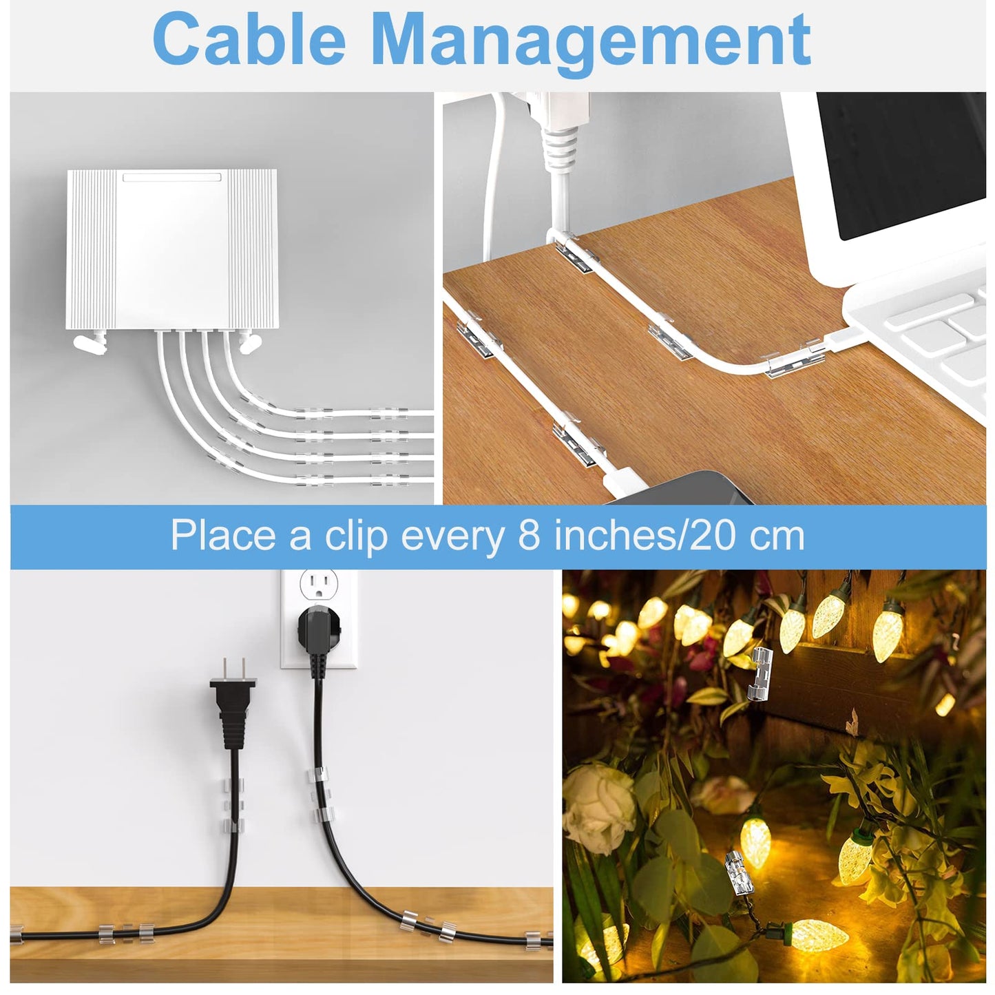TidyHelper Adhesive Cable Clips Clear (40PCS, M), Upgraded Wire Holders for Wall, Strong Cord Organizer Under Desk, Car, PC, Christmas Light Indoor/Outdoor
