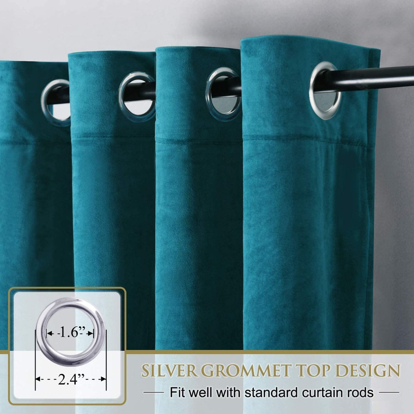 Elegant Velvet curtains - Soft Velour fabric - Steel Grommets - for living rooms - 1 piece-Teal