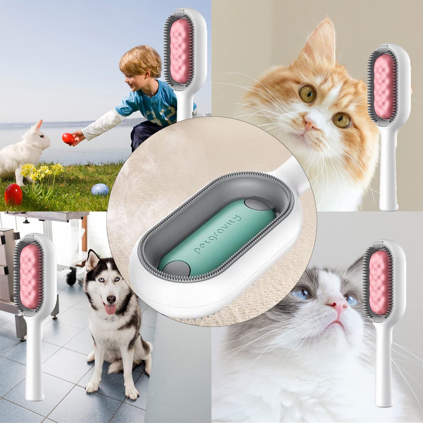 NWOMJTV Pet Cleaning Hair Removal Comb, Universal Multifunctional Knot Remover Cleaning Brush for Pets, Portable Pet Dogs Cat Brush for Massaging and Removing Hair (Short, Green)