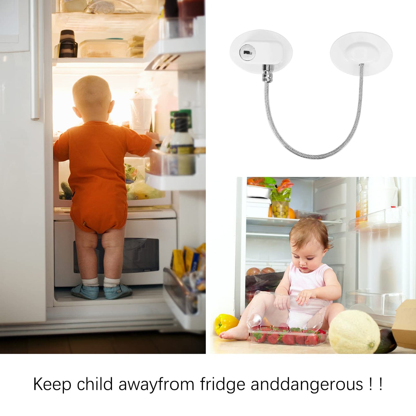 FYY Fridge Lock (2 Pcs) Refrigerator Lock with Keys & Strong Adhesive, Fridge Locks for Kids, Child Safety Locks, Cabinet Lock, Freezer Lock, Security Window Lock, Window Stopper, Drawer Lock (White)