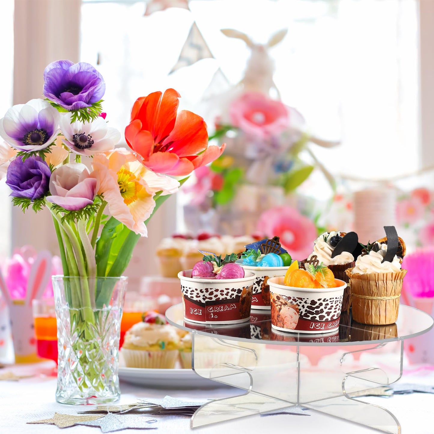 Acrylic Cupcake Stand Set, 2-Piece Round Clear Cake Holder, 30 x 10.5 cm, Reusable One-Tier Pedestal for Parties, Weddings, Bakery Display and Dessert Table
