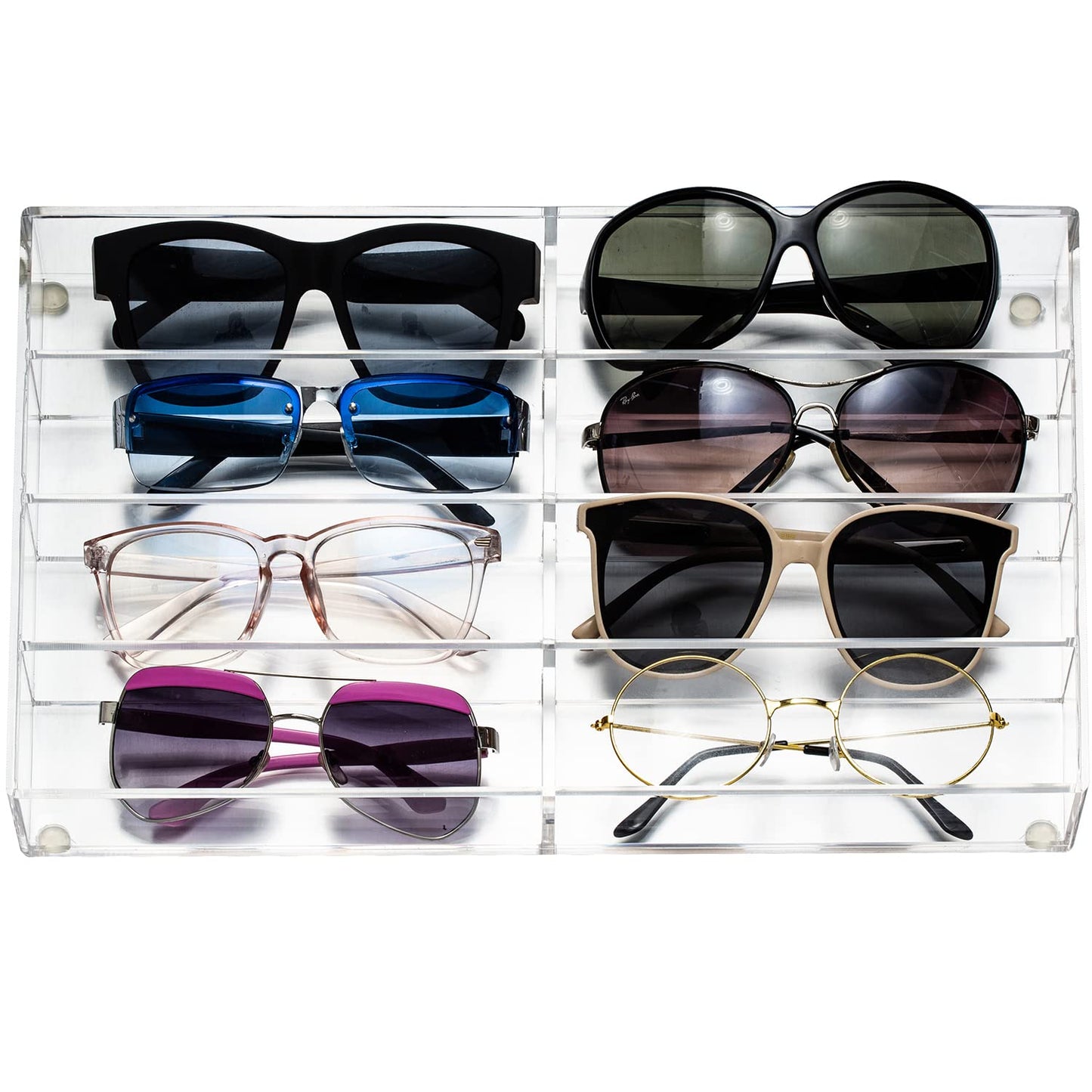 Clear Acrylic Sunglass Eyeglass Organizer, 8 Compartments Dresser Display Case for Eyewear and Accessories, Multipurpose Drawer Tray for Storage and Showcase