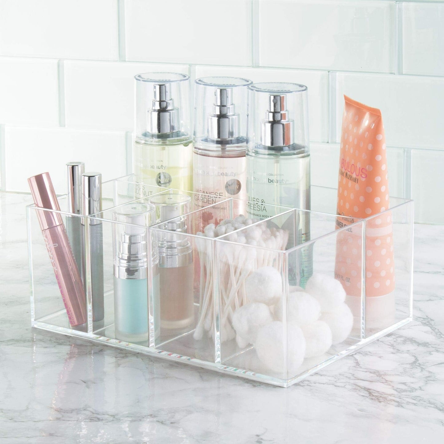 5-Compartment Bathroom Storage Organizer, Clear Plastic Countertop Organizer from The Clarity Collection for Makeup, Skincare, and Toiletries, Compact and Durable Design, Clear