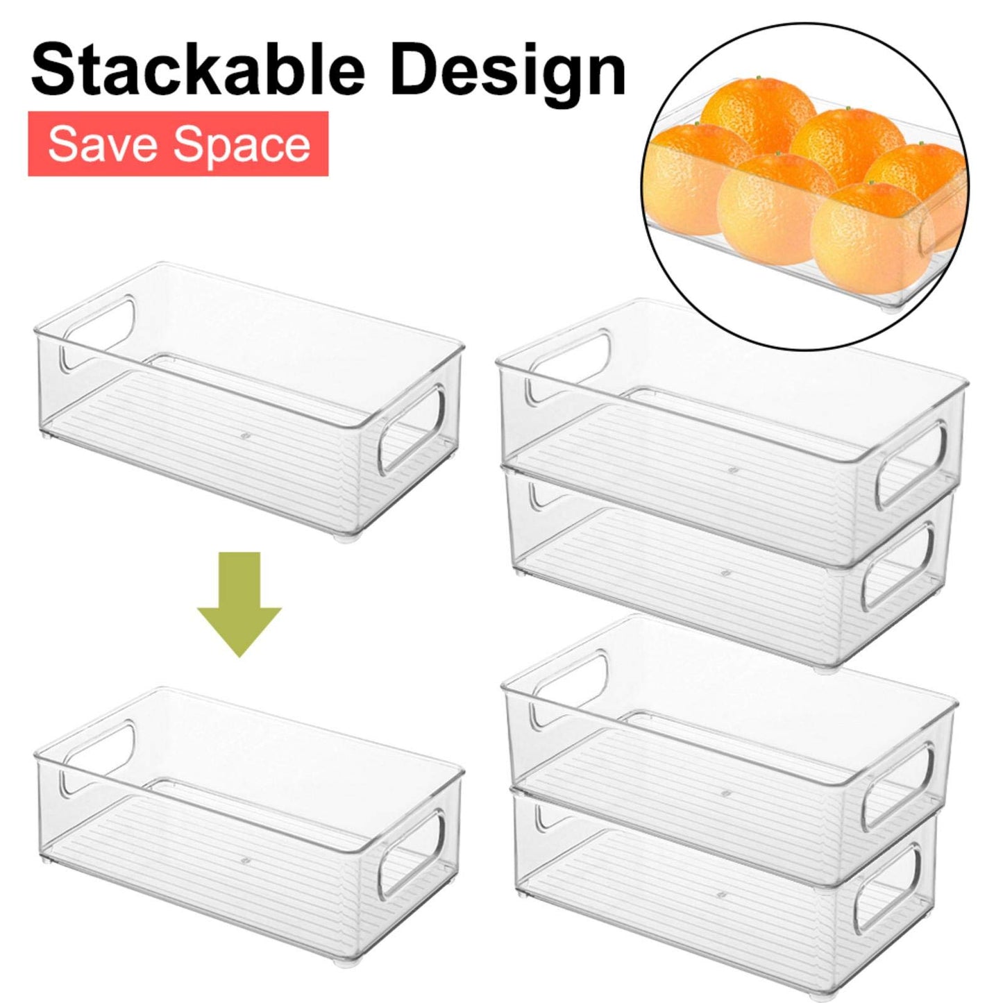 Fridge Organiser Set, Storage Box Tray, Clear Stackable Acrylic Refrigerator Bins - Bathroom Organizer Tray, Space Saver Freezer Storage And Cabinet Organizer Refrigerator Trays