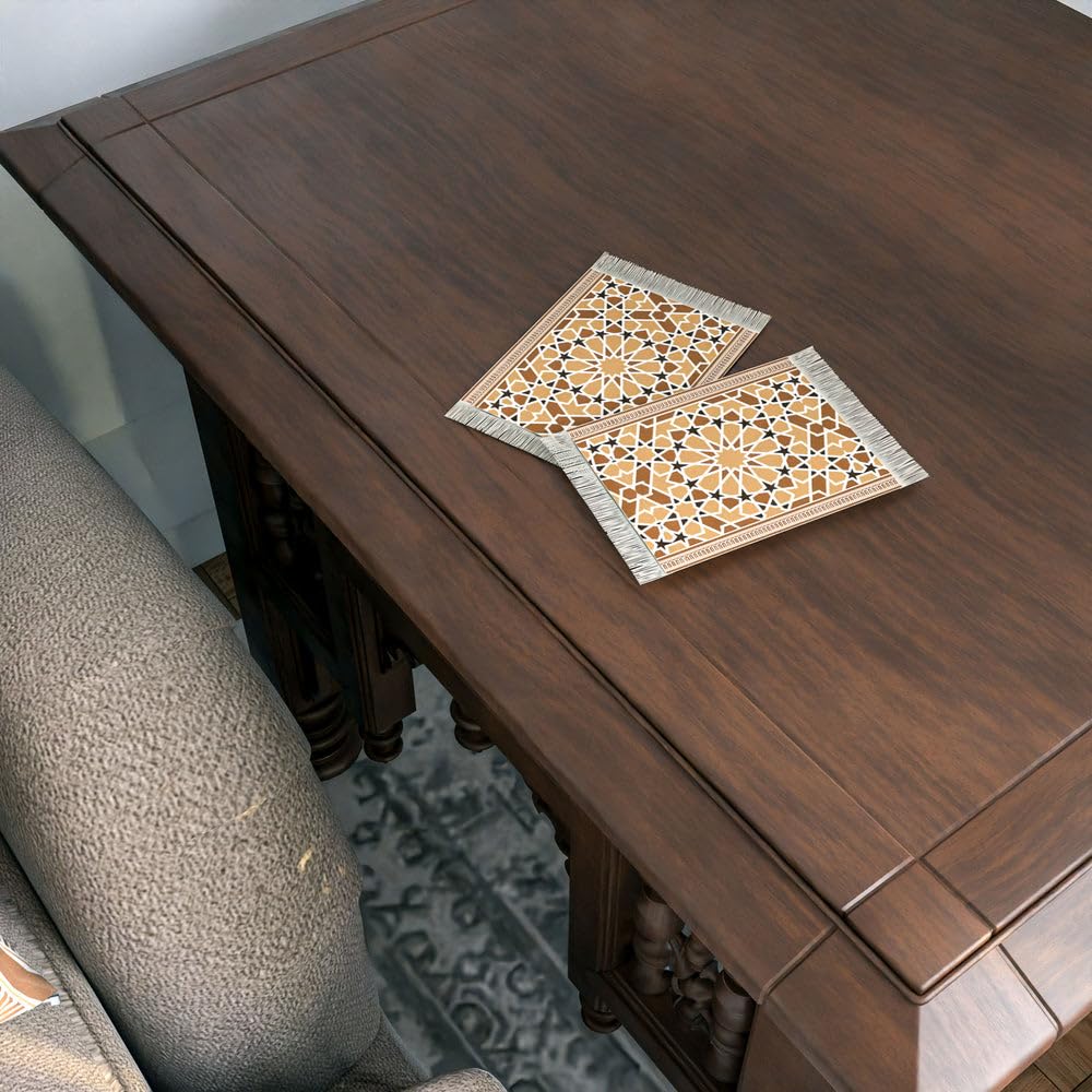 Rug Coaster Set – Set of 4 Mini Carpet Coasters with Velvet Surface & Leather Backing, Non-Slip, 14x9 cm, Elegant Table Protection & Gift Idea