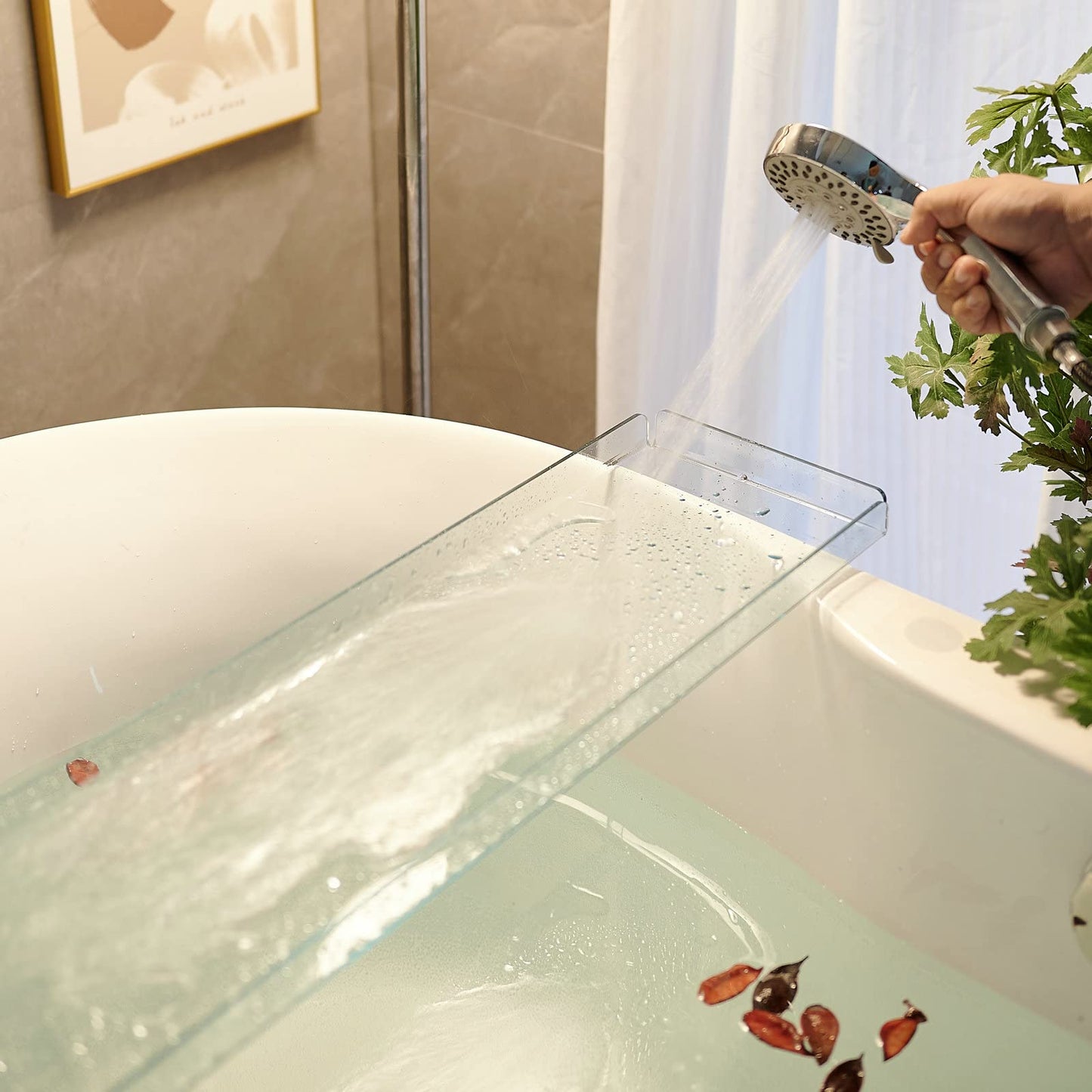 Bathtub Tray Caddy, Luxury Acrylic Bath Tub Shelf and Organizer, Clear Rack with Tablet Holder, Ideal for Holding Books, Candles, Toiletries and Spa Essentials, Clear