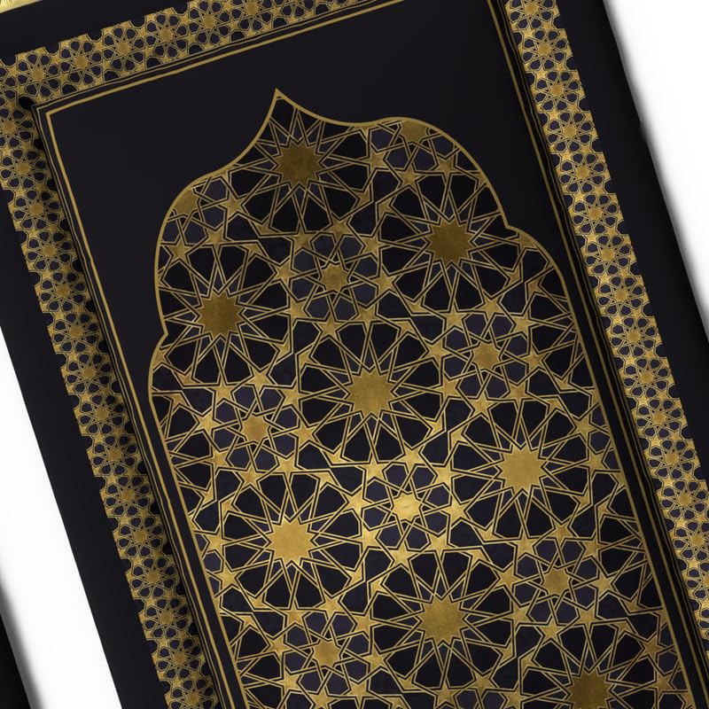Padded Prayer Rug for Kids in attractive Gold and Black velvet, 57x95 cm, a soft mat that provides cushioning and comfort, making it an ideal first prayer rug for any child