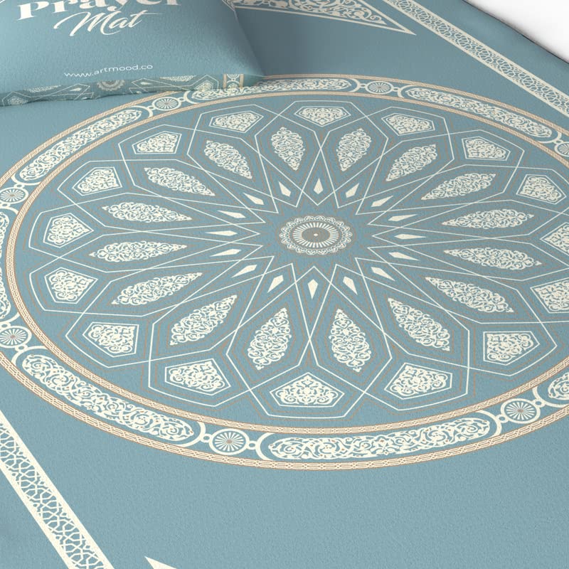 Velvet Prayer Mat in a serene Blue, 68x117 cm, a luxurious Islamic rug with a beautiful dome design, crafted from soft velvet for a comfortable and focused prayer experience