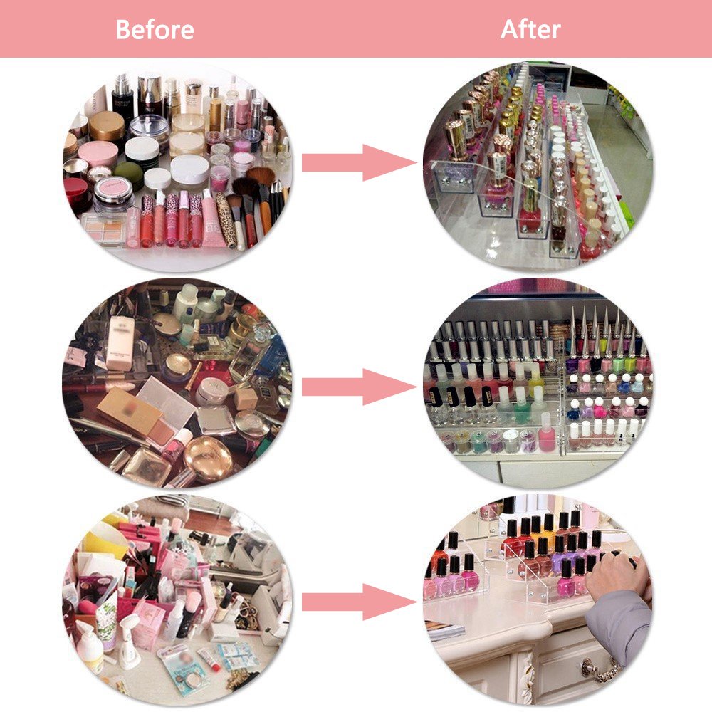 Tier Tiered Acrylic Makeup Organizer, Wide Display Rack for Lipstick, Nail Polish, and Eyeshadow, Clear Countertop Stand for Essential Oils, Paints, and Retail Displays