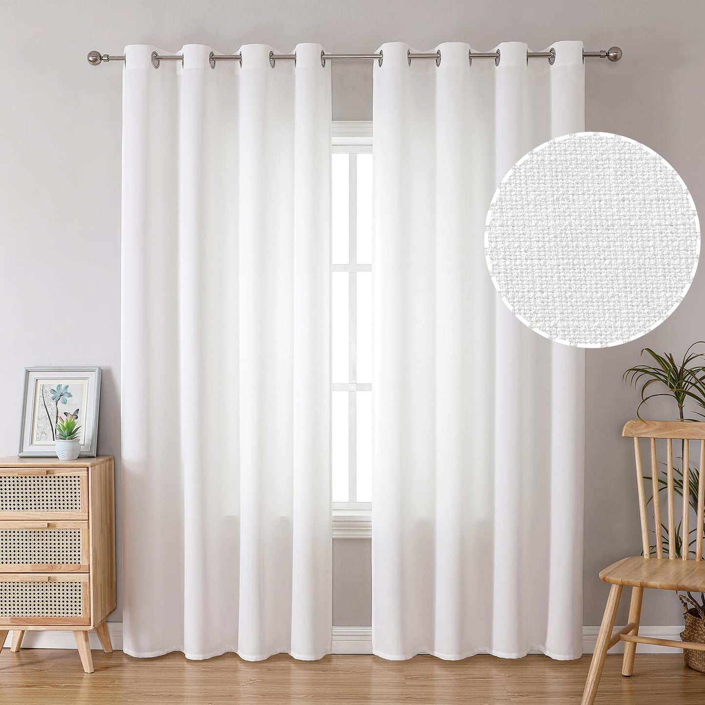 Natural Linen Curtains -Semi Transparent Sheer -Soft And Durable Fabric -For Living Rooms And Bedroom Steel Grommets -Two Pieces