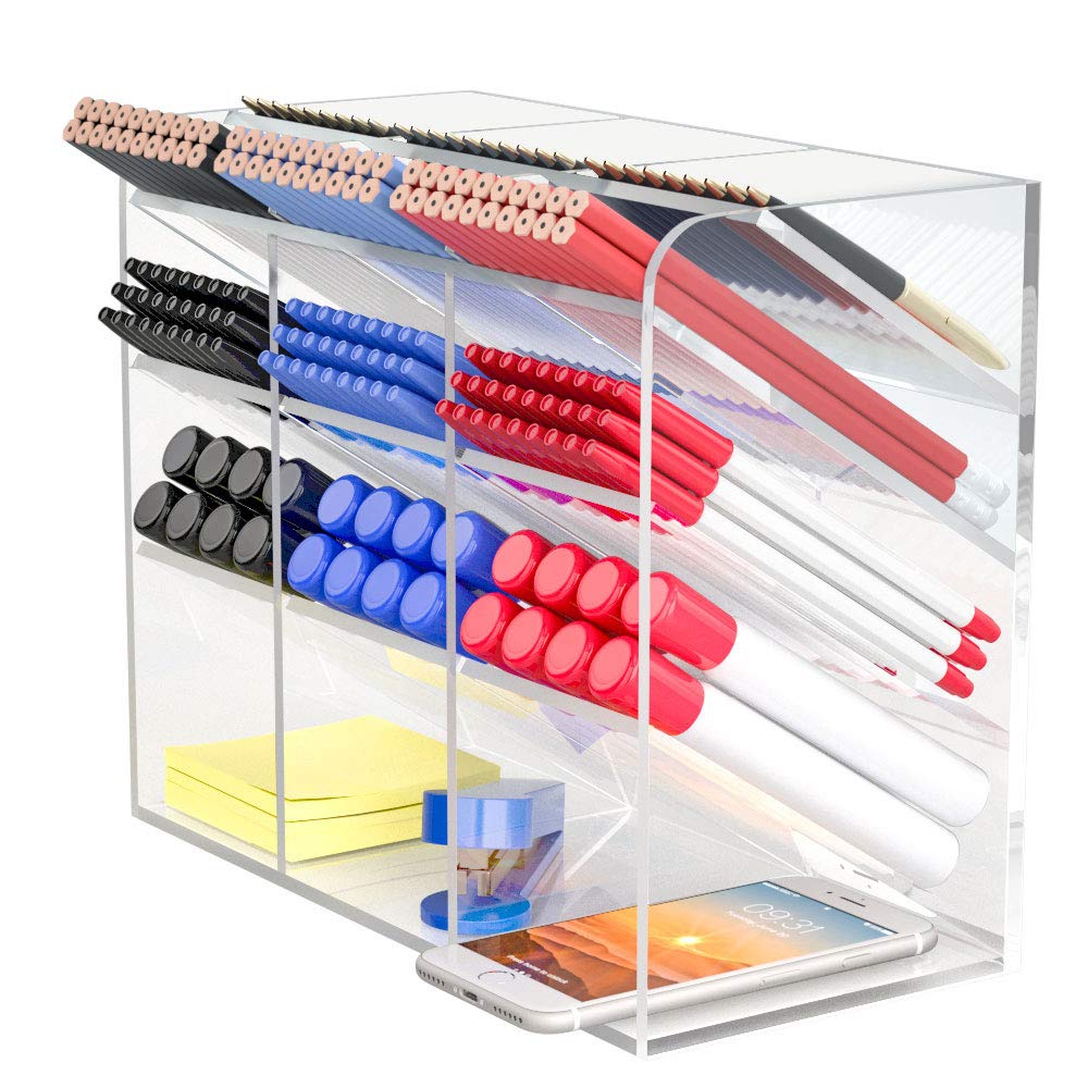 Multi-Functional DIY Clear Acrylic Pen Holder and Desktop Organizer Box, Customizable Stationary Storage Rack for School, Home, and Office Art Supplies, Modular and Easy to Assemble