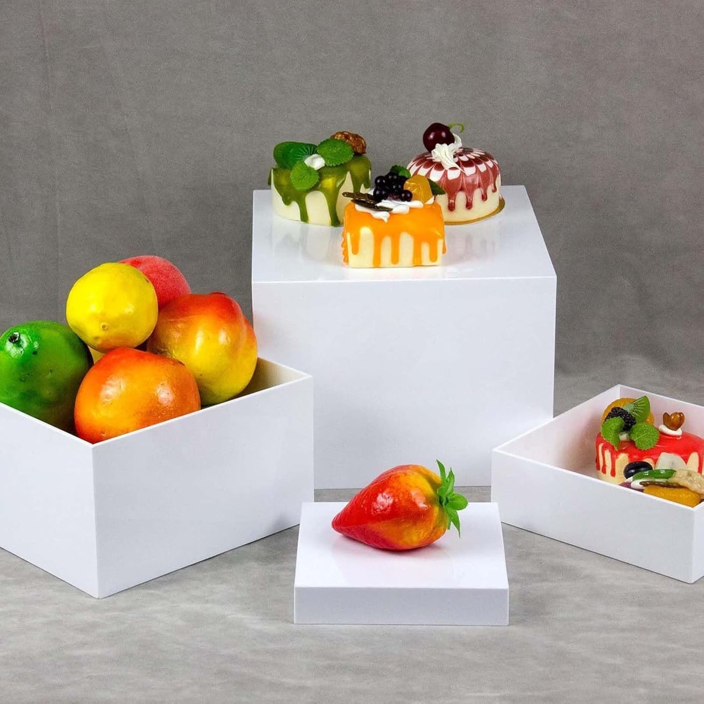 4-Piece Acrylic Buffet Risers, Stackable Cube Display Stand with Interlocking Risers for Candy, Cupcakes and Party Decor, Clear Plinths for Weddings, Birthdays and Events