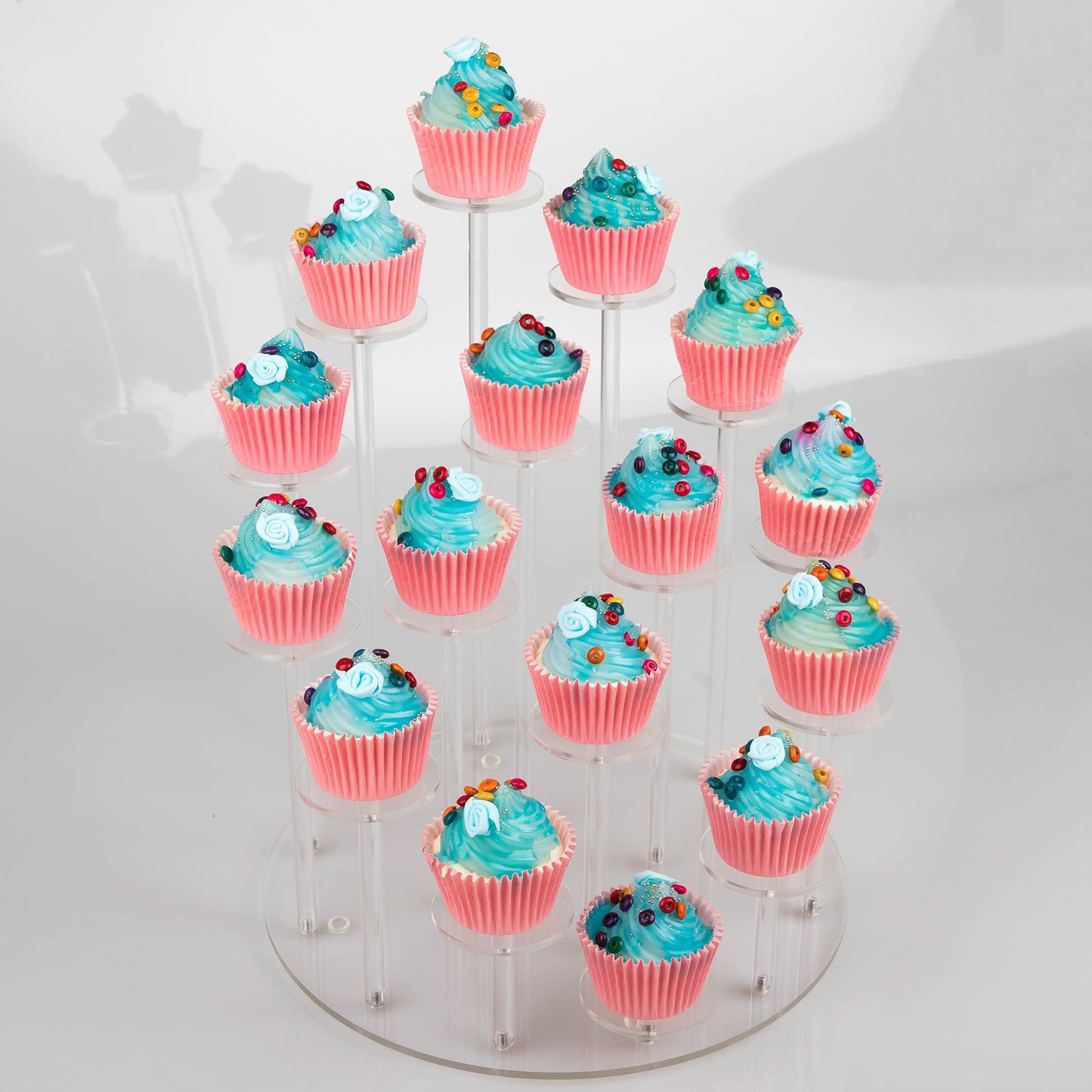Acrylic Cupcake Display Stand, Holds 16 Cupcakes, Clear Round Dessert Holder 29.7 x 29.7 x 33cm, Tiered Pastry Serving Platter for Wedding Birthday Party Holiday Buffet