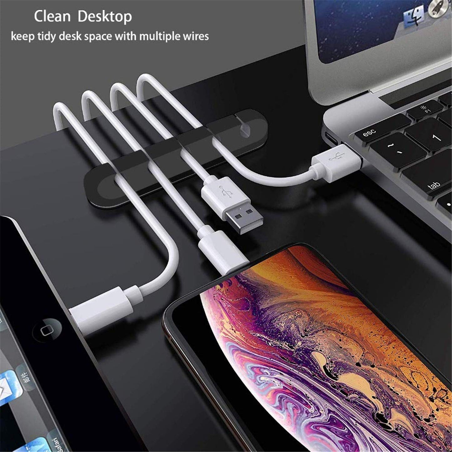 HUBEI Cable Clips Cable Management Organizer, Adhesive Hooks, Cable Holder for Power Cables and Cables for Charging Accessories, Mouse Cable, PC, Office and Home (5)