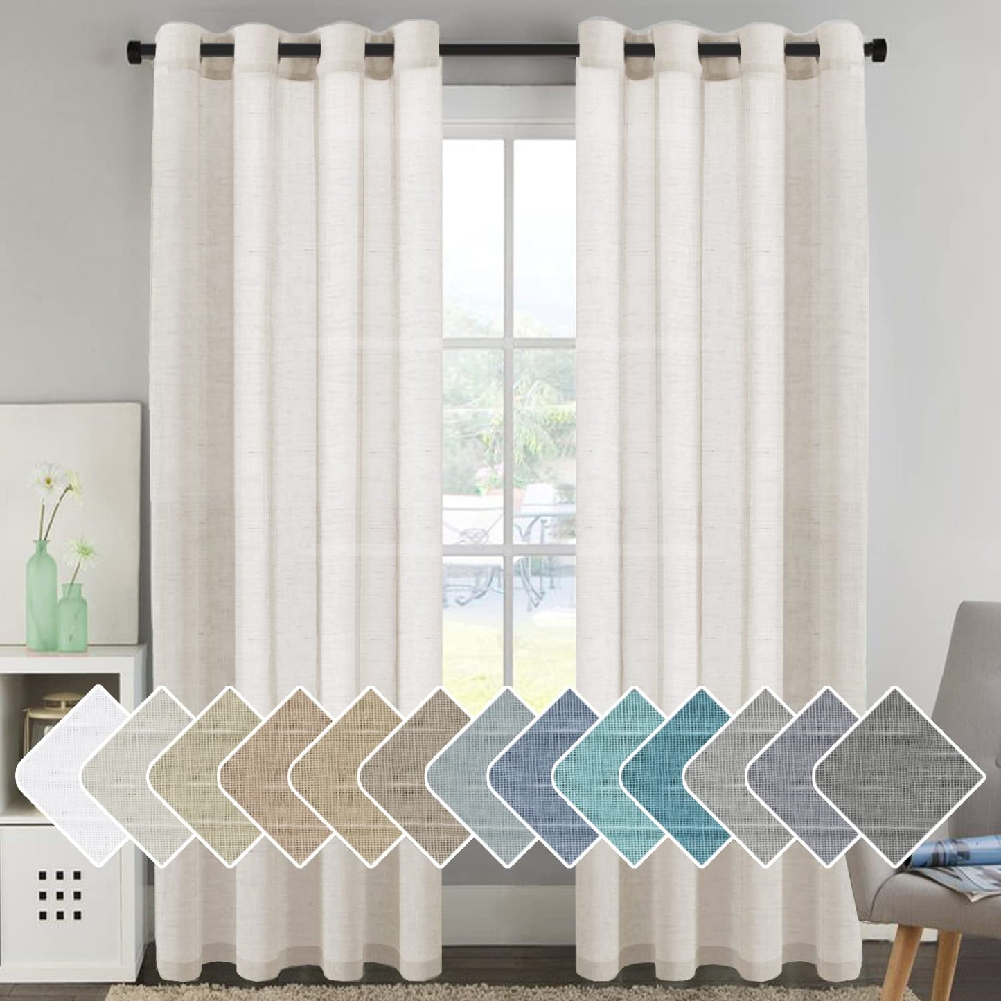 Semi-Transparent Natural Linen Curtains with Elegant Sheer Fabric and Steel Grommets - 1 Piece