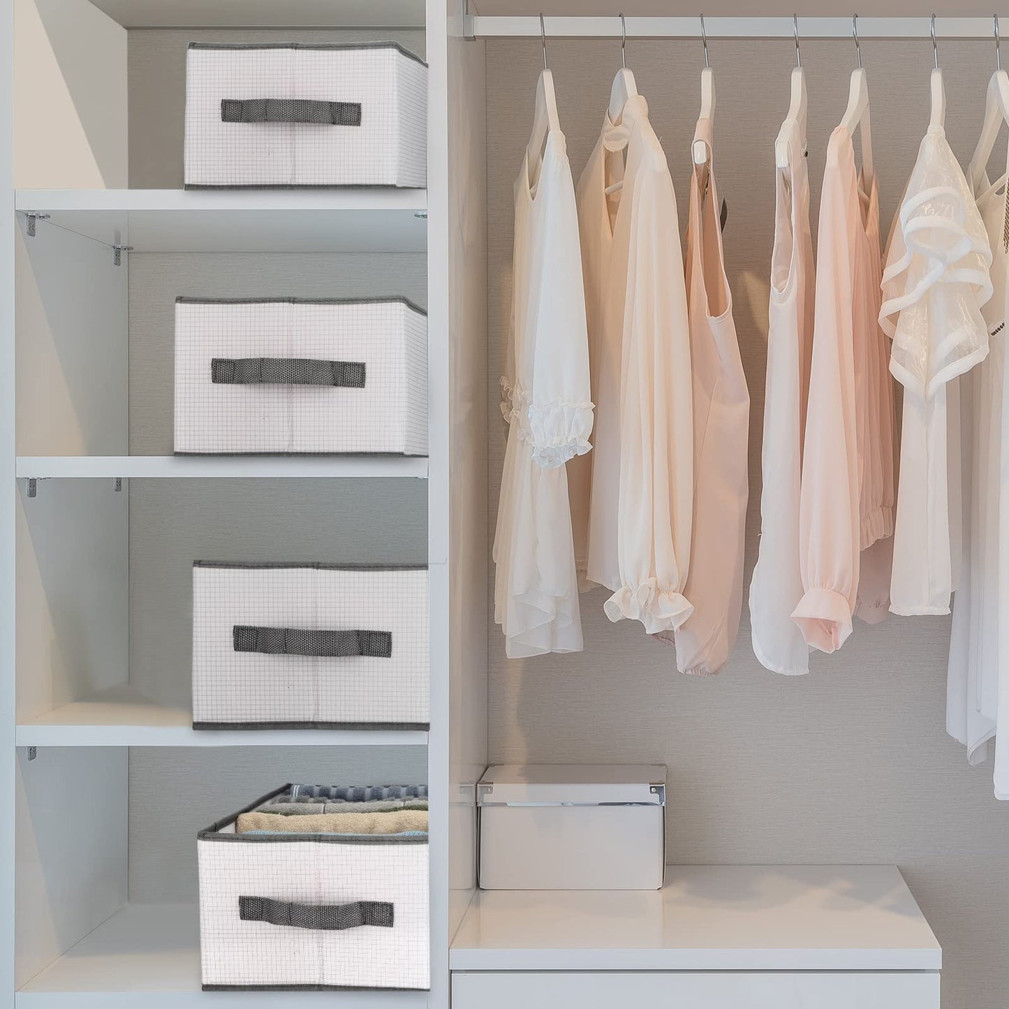 Fumete 6 Pcs Foldable Wardrobe Clothes Organizer Plastic Hard PP Plate Jeans Organizer for Closet with Handle Drawer Organizers for Clothing Pants Coats Underwear (L 7 Grids)