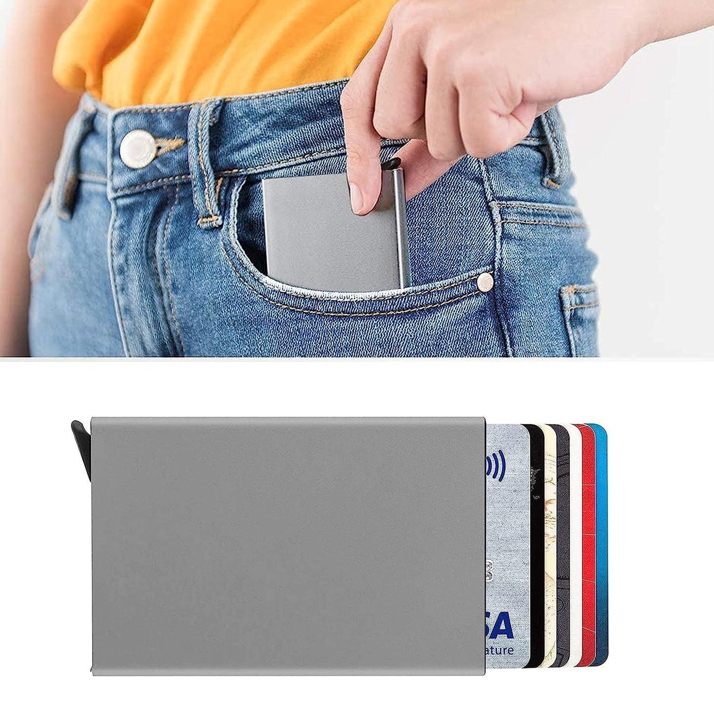 Aluminum Wallet RFID Blocking Slim Metal Credit Card Holder, Durable Protection for Cards, Compact Size 11 x 6 cm, Men, Women, Minimalist Style