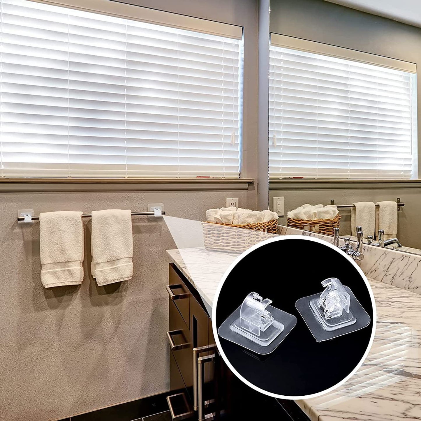 Self-Adhesive Curtain Hook No Drill Fixing Rod Holder Rod Bracket Drapery Hook Curtain Pole Towel Rod Hook ABS Wall Bracket Hook for Home Bathroom Living Room Hotel Use (6 Pieces, Clear)