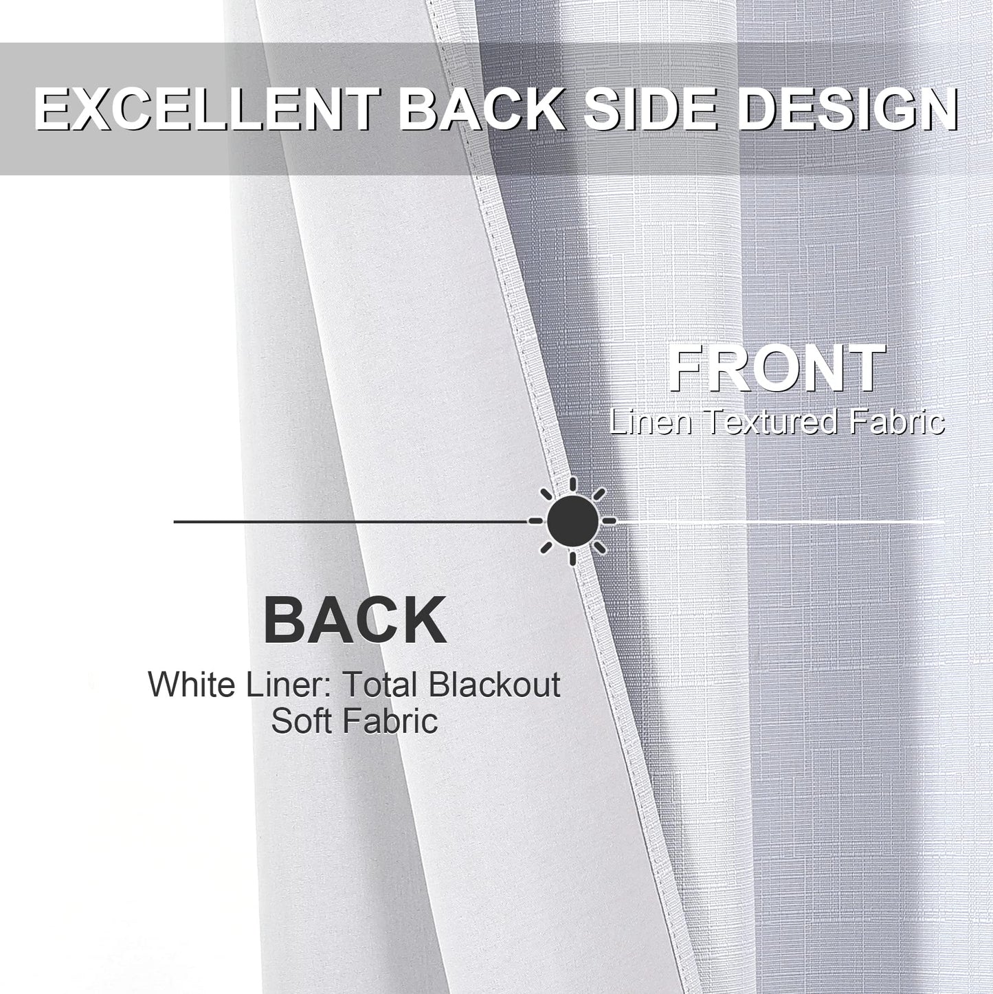 Linen 100% Blackout Curtains for Bedroom Living Room Thermal Insulated Fabric -Room Darkening -Steel Grommet Window Curtains -1 Piece