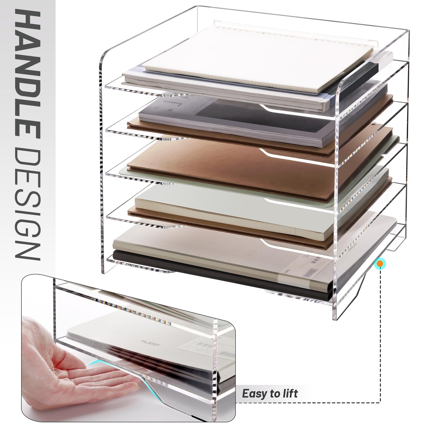 Clear Acrylic File Organizer, 5-Tier Horizontal Letter Tray, Enlarged Paper Organizer for Desk, Office, and Home Use