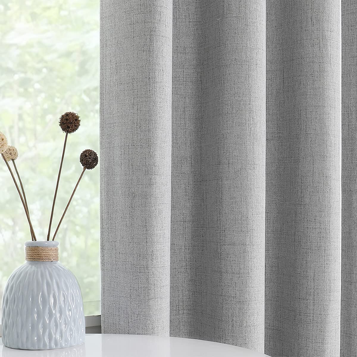 Linen Blackout curtains - 100% Blackout - sun zero - Fully Darkness for Room - thermal insulated fabric - silver steel Grommets - 1 Piece