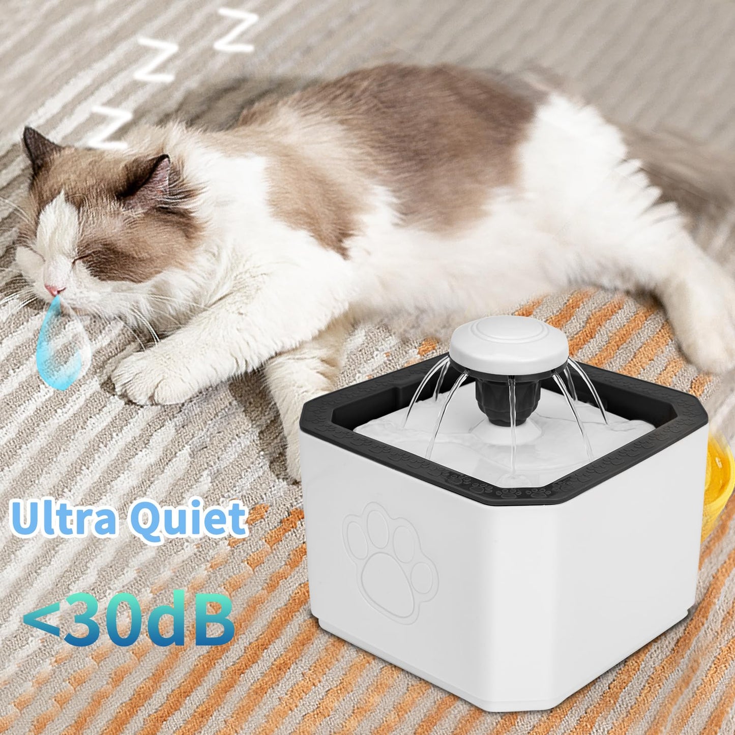 Rarxix Cat Water Fountain 2.5 L, Automatic Cat Water Fountain, Super Silent Water Pump, 3 Water Flow Models, Con 3 Filters