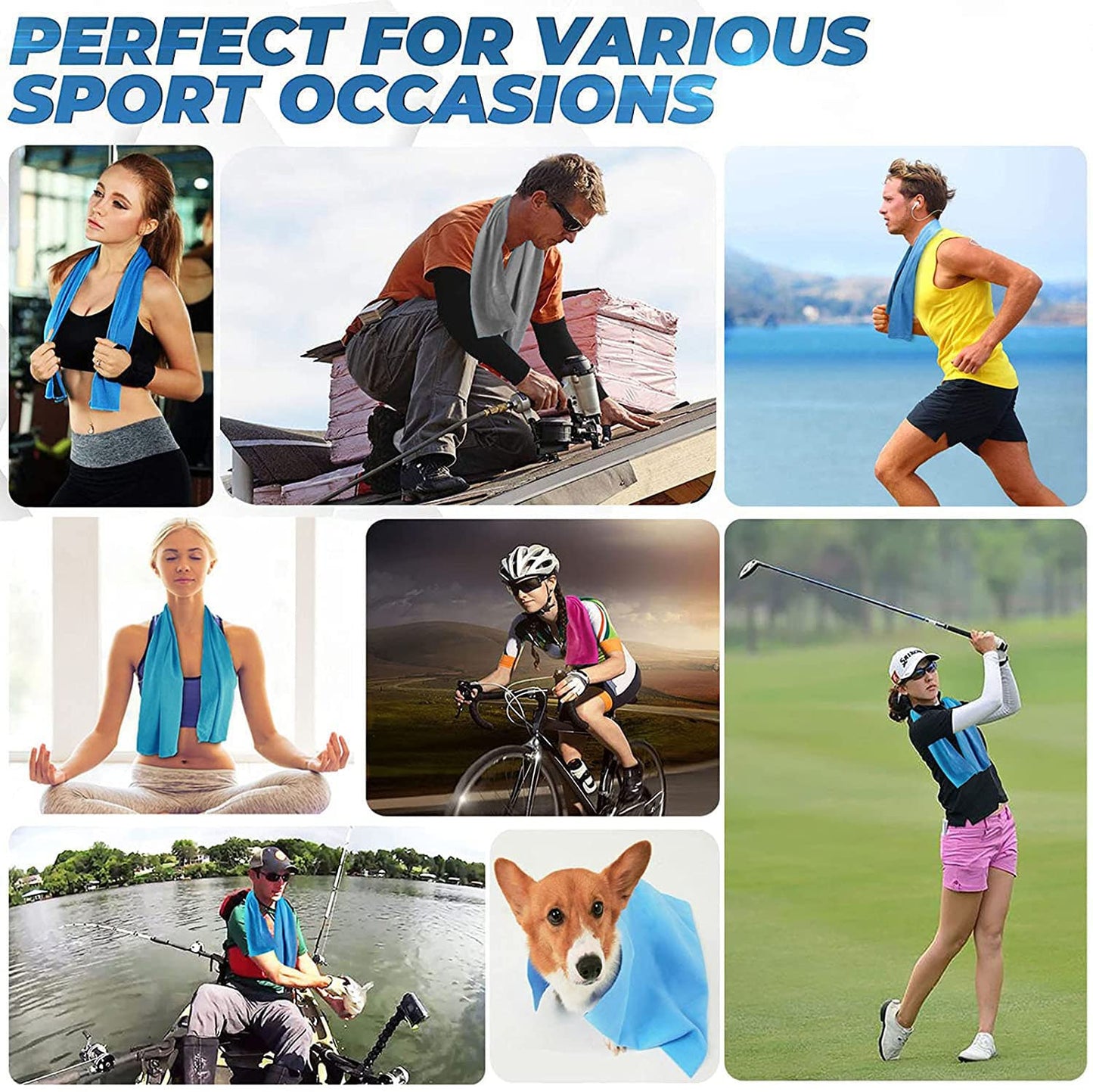 Cooling Towels 6 Pack - Lightweight Microfiber Towel for Gym, Workout, Sport & Sweat - Quick Dry Towel for Body, Neck & Face During Work, Travel, Camping, Swimming, Beach, Hot Weather for Men & Women